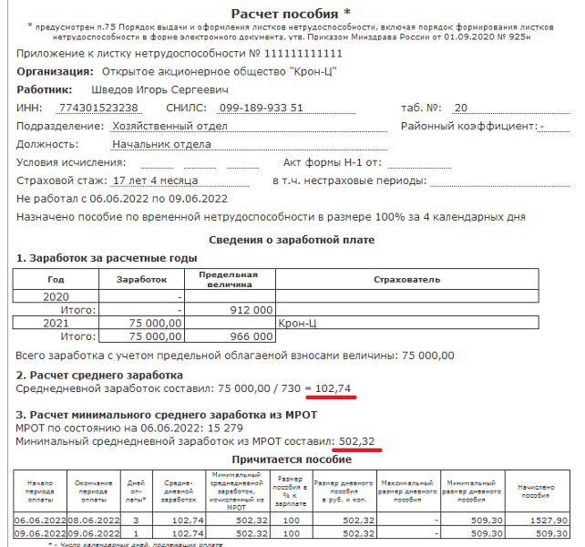 Минимальная по больничному листу в 2024 году